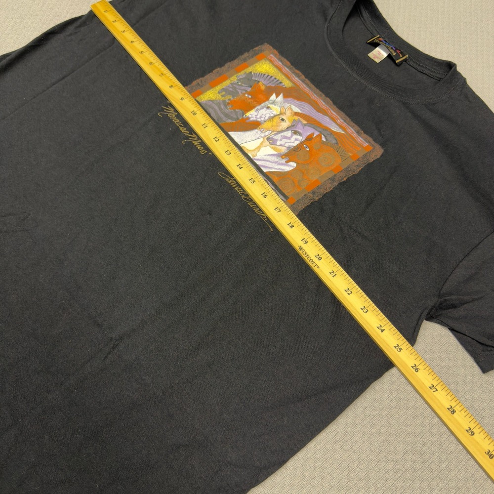 Vtg Laurel Burch Moroccan Mares Graphic Tee Black Cotton Womens 2X Horse Art 90s - Picture 7 of 7
